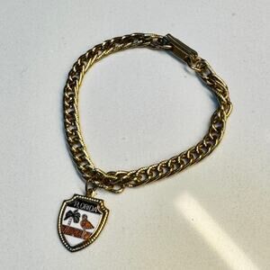 Vintage Florida Souvenir Charm Bracelet Gold Tone Palm Tree Pelican 7.5"